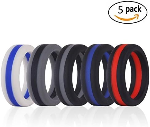 Simpleonly Silicone Wedding Bands with Blue Red Black Gunmetal Thin Line for Men