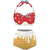 Jndtueit Butterfly Women's Retro Ruched Ruffle High Waist Bikini Set, Flag Tankini Swimsuits Tummy Control Swimwear