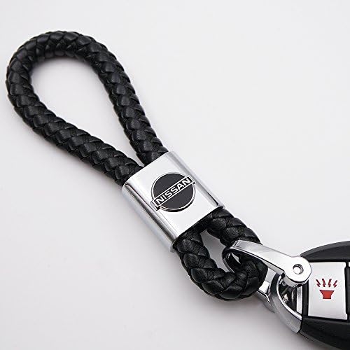 US85 For Nissan Logo Emblem Key Chain Key Ring Metal Alloy BV Calf Style Black Leather Gift Decoration Accessories (Black)