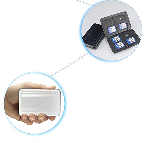 Mydio Aluminum Memory Card Carrying Case Holder Organizer Box Water-Resistant Pocket-Sized SD Holder for 8 SD Cards & 8 Micro SD Cards,Silver