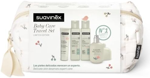 , Neceser Bebé, Canastilla Recién Nacido con Cosmética Pediátrica | Set Regalo con Colonia Bebés 50 ml + Leche Hidratante 100 ml + Gel Baño 100 ml + Pomada Pañal 30 ml, Formato Viaje, Beige