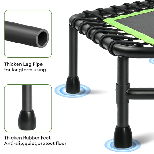 ONETWOFIT 107/114cm Trampolín de Rebote para Adultos, Mini trampolín silencioso para Ejercicio en Interiores al Aire Libre, trampolín de Fitness con Rebote Bungee Verde