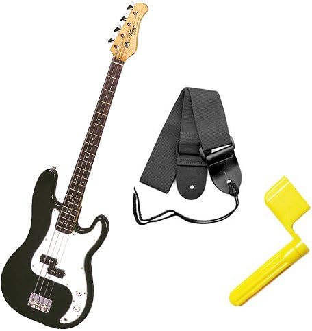 It’s All About the Bass Pack - Black Kay Electric Bass Guitar Medium Scale w/Yellow String Winder & Black Strap