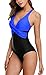ALove Women's One Piece Bathing Suit Color Block V Neck Wrap Tummy Control 1 Piece Swimsuit Large Royal-Black