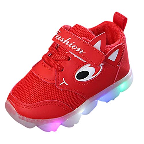 Fiaya Toddler Girls Boys Cartoon LED Light Up Mesh Sneakers Luminous Breathable Sport Shoes | 12M-6T (Red, 3.5-4 Years)