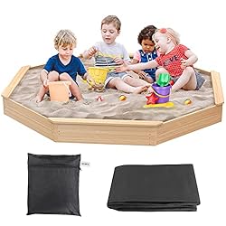 Octagon Wooden Backyard Sandbox with Cover and Seat