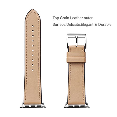 WFEAGL Compatible iWatch Band 42 44mm,Top Grain Leather and Nature Rubber Hybrid Sweatproof Band for iWatch Series 4,Series 3,Series 2,Series 1,Sport (42mm 44mm,Camel Hybrid Band) - Thumbnail 3
