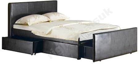 4ft6 Double 5ft King Size Faux Leather 3 Drawer Storage Bed Black