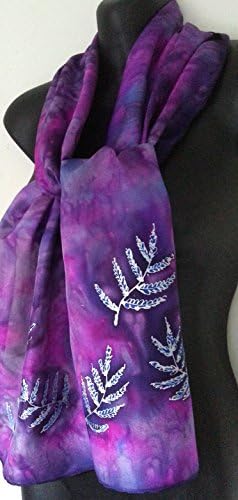 Silver Ferns on Purple, New Zealand Handpainted SILK SCARF, Purple, Silver, Long Scarf, Gift, NZ Rugby "All Blacks"