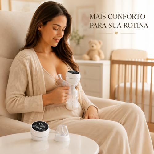 Bomba Tira Leite Elétrica Portátil, Recarregável USB-C, 9 Níveis de Sucção, Modo de Massagem, Livre de BPA, Inclui Mamadeira