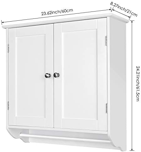 Homfa Bathroom Wall Cabinet Over The Toilet Space Saver Storage Cabinet Kitchen Medicine Cabinet Doule Door Cupboard With Adjustable Shelf And Towels Bar White Amazon Sg Home