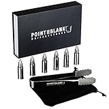 Pointblank Stainless Steel Bullet Shaped Whiskey Stones, Reusable, Stainless Steel Drink Chillers with Tongs and Storage Bag (Set of 6)