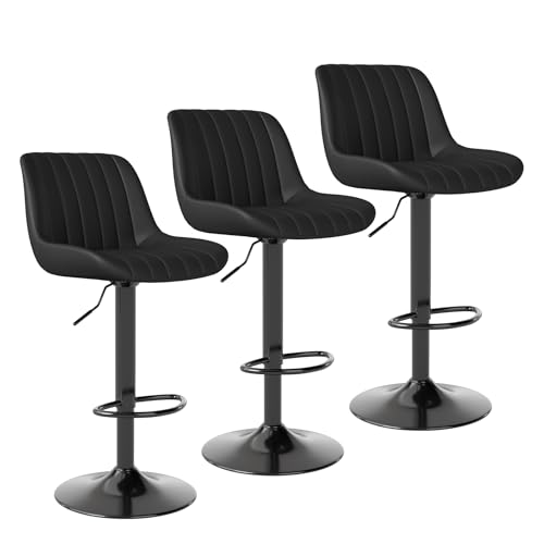 Youhauchair Barhocker 3er Set, Drehbare Barhocker mit Lehne, Schwarz
