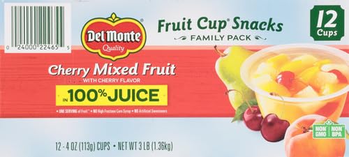 DEL MONTE CHERRY FLAVORED MIXED FRUIT FRUIT CUP SNACKS IN 100% JUICE, 12 PACK, 4 OZ.
