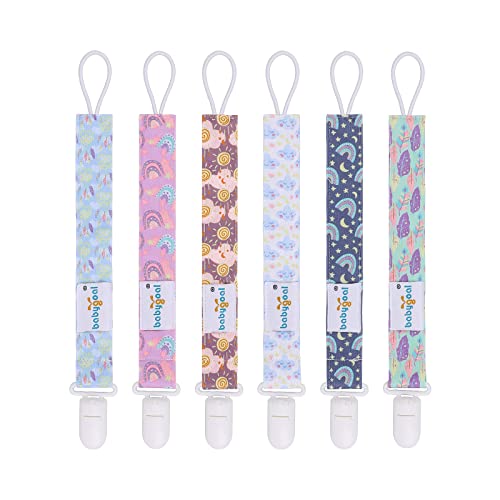 Babygoal Animal Pacifier Clips, 6 Pack Binky Paci Holder and Leash for