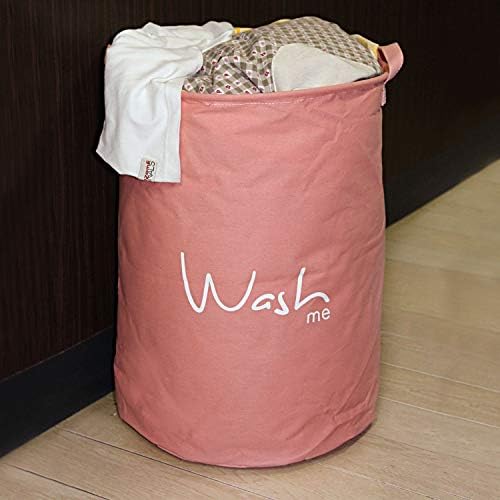 HOUSE OF WAX® 'Wash Me' Printed - Laundry Basket with Lid for Bedroom, Nursery, Dorm, Or Closet,Toy Storage,Books Storage, 63-Litre European Pattern - Folding Round Laundry Hamper(Pink, Pack of 1)