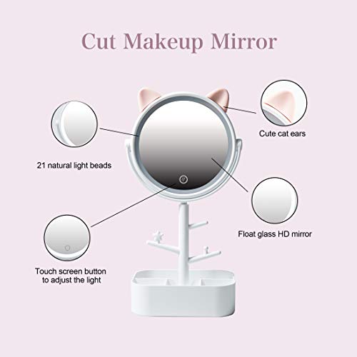 image for AIRO Vanity Mirror with Lights and Cute Cat Ears Design for Kids and G