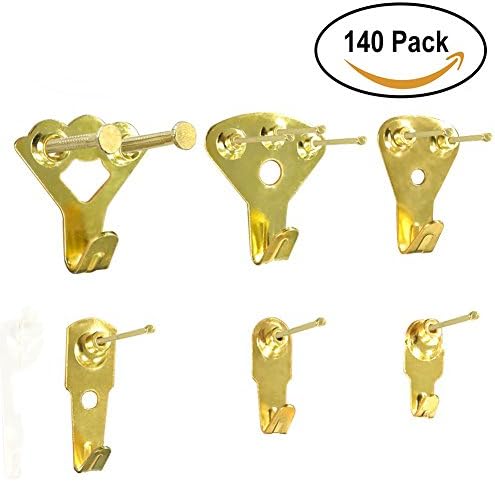 Picture Hangers,140 Pieces Picture Hooks Frame Hanger,Heavy Duty Picture Hanging Kit with Nails for Wall Mounting,Holds 10-100 lbs,Golden
