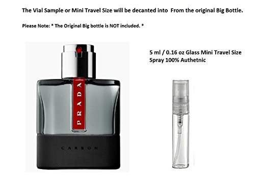 Prada Luna Rossa Carbon EDT 5 ml 0.16 oz Glass Mini Travel Size Spray