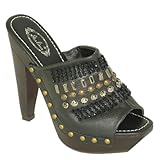 Brieten Women's Studded Peep Toe Platform High Heel Mules