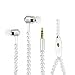 Necklace Ear phone, Pearl Beads Jewelry Headphone with Mic & Volume Control Stereo Noise Cancelling Headset (White)