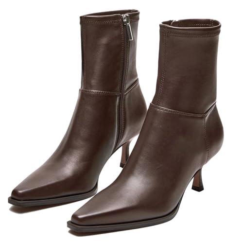 SOVANYOU Women's Dressy Ankle Boots Pointed Toe Kitten Heel Booties with Side Zipper Stylish Comfortable Black Short Boots