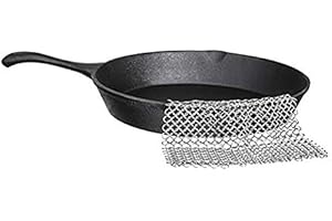 Bruntmor 304 Stainless Steel Chainmail Scrubber 18/10, 8" x 8", for Cast Iron Pans and Pots and More Cookware