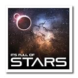 ht_44022_3 Perkins Designs Space - Its Full of Stars - splendid space scene incorporates glowing planets and galaxies - Iron on Heat Transfers - 10x10 Iron on Heat Transfer for White Material