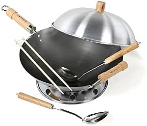 Amazon.com: Taylor &amp; Ng Classic Wok Set, 14", Carbon Steel, Round ...