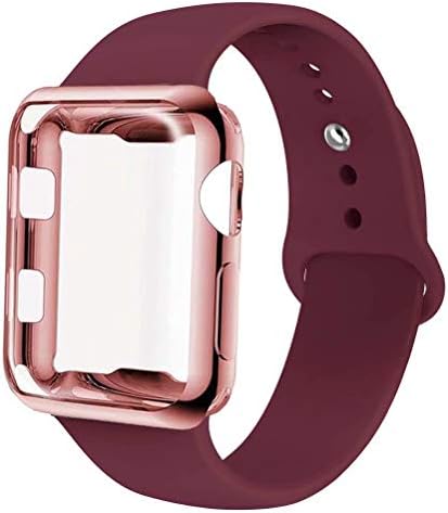 INZAKI Compatible with Apple Watch Strap with Case 38mm 40mm 42mm 44mm, Silicone Replacement Band with Screen Protector Cover for Wristband for iWatch Series 4/3 / 2/1, Nike+, Sport, Edition,S/M,M/L
