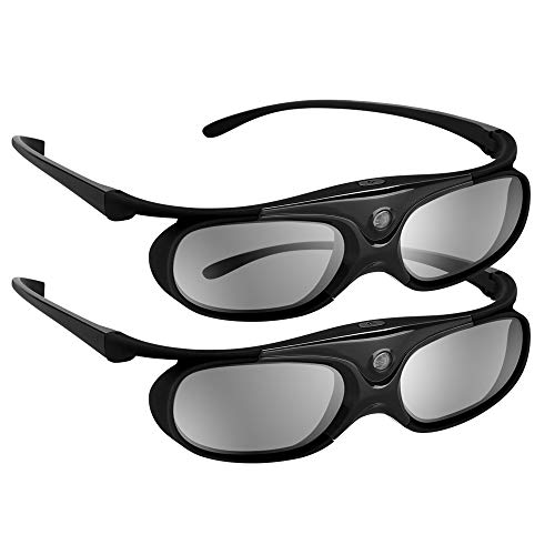BOBLOV Active Shutter 3D Glasses DLP-Link USB Blue Compatible BenQ W1070 W700 Dell Projector (Black- 2Pack)