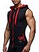 LemonGirl Mens Bodybuilding Sleeveless Hoodie Gym Tank Top,XX-Large,Blackred