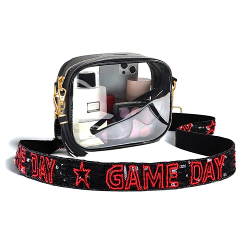 vokone Clear Bag for Stadium Events Game Day Beaded Purse Strap with Clear Crossbody Purse Bag Stadium Approved Bags for Women(Black Red) at Amazon