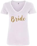 Threadrock Women's Bride Gold Script V-Neck T-Shirt