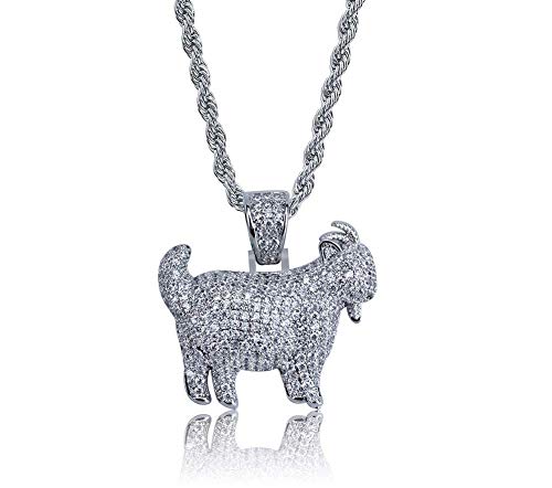 ICE BOX Goat Chain. Goat Necklace. CZ Diamonds Gold Silver Color. Hip Hop Rapper Jewelry Goat Necklace. Supreme G.O.A.T 24in (Silver)
