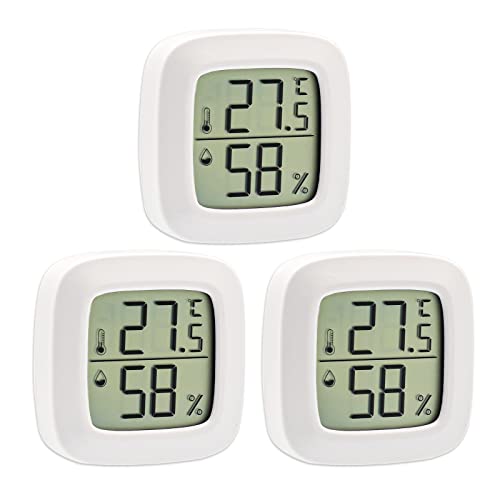 DIFCUL thermometer innen, hygrometer innen, hygrometer raumthermometer 3 Stück, LCD Digital Mini Thermometer Hygrometer Temperatur Luftfeuchtigkeit Messgerät Gauge, für Gewächshaus Home Office