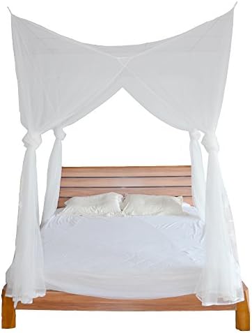 YAMEI 4 Corner Post Mosquito Net for Double Bed | Decorative Canopy Curtain | Screen Room | (White)