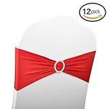 Emart 12pcs Polyester Spandex Banquet Wedding Party Chair Sashes Bows Elastic Chair Bands with Buckle Slider Sashes Bow (Red)