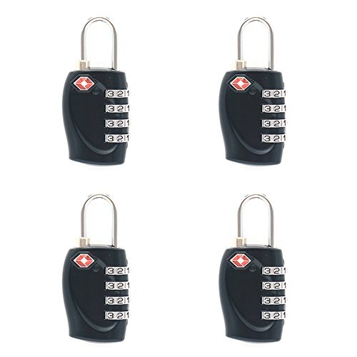 TSA Lock 4 Pack - Compatible Travel Luggage Locks, Inspection Indicator, Easy Read Dials (Black)