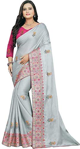 CREATION SAREE WITH MULTI EMBROIDERY ACRYLIC, THREAD WORK with MIRROR WORK