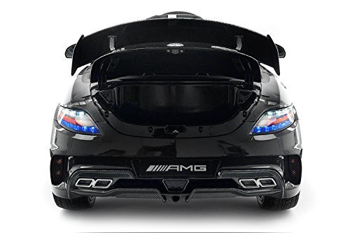 Carbon BLACK SLS AMG Mercedes Benz Car for Kids, 12V Powered Kids Ride On Car, Leather Seat, LED Lights, Parental Remote, Built-in LCD Touch Screen TV Dashboard, Stroller Seatbelt