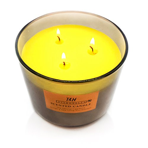 T H Natural Luxury Citronella Candle Scented Soy Wax 3 Wicks Giant