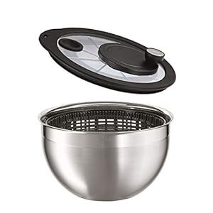 RÖSLE slacentrifuge met glazen deksel, Ø 24 cm, roestvrij staal 18/10, 2-ton gepolijst, zwengelaandrijving, volledig…