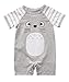 Unisex Baby Cotton Onesie - Short Sleeve Outfit with Cute Graphics, Striped Sleeves, 3-6 Months, Grey