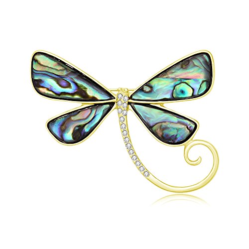 SENFAI Dragonfly Abalone Shell Brooch Suit Lapel Pin Eyeglass Holder Wearable Art (Gold)