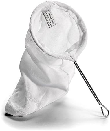 CTF Premium Thai Coffee Strainer Large 5" Dia. Cloth Filter with Handle, Unbleached Thick Cotton 11" Deep Sock Holds 2 Cups of Grounds, Makes 2 Quarts of Thai Iced Coffee, Genuine Stainless Steel