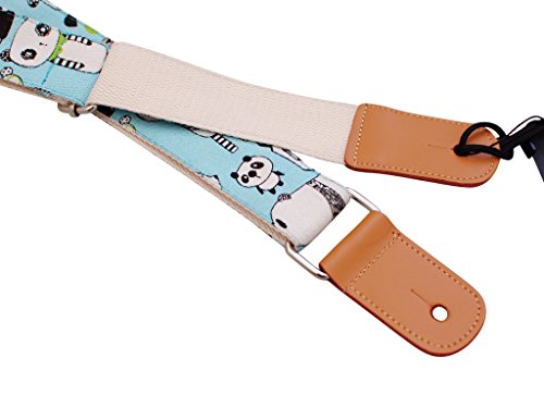 MUSIC FIRST Original Design 'PANDA' Soft Cotton & Genuine Leather Ukulele Strap Ukulele Shoulder Strap