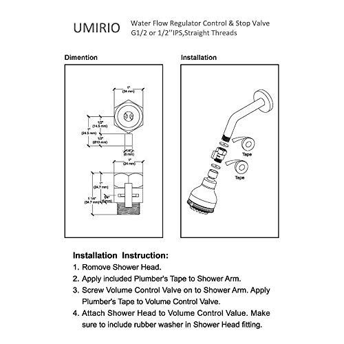 UMIRIO Chrome Shower Shut Off Valve Shower Volume Flow Control Valves Shower Head Valve Shower Pressure Regulator Reducer Shower Water Saver Flow Restrictor For Shower Head Faucets Hose Bidet Sprayer - Thumbnail 5