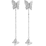 Fashion Sterling Silver Butterfly Earring Cubic Zirconia Dangle Earrings Drop Jewelry for Women