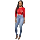 Sexy Women Elastic Butt Lift High waisted Casual Denim Ripped Holes Skinny Jeans (M, Light Blue)